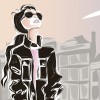 drawing of woman wearing sunglasses out in city