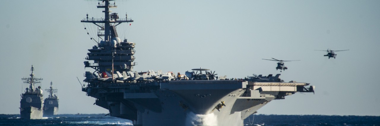 Life as a Navy Man With Schizoaffective Disorder U.S. Navy MH-60 Seahawk helicopters prepare to land aboard the aircraft carrier USS George H.W. Bush (CVN 77), foreground, as the ship leads the guided missile cruisers USS Philippine Sea (CG 58), far left, and USS Leyte Gulf (CG 55) during operations in the Atlantic Ocean Dec. 13, 2013. The ships were part of the George H.W. Bush Carrier Strike Group and were underway participating in a final evaluation problem in preparation for a scheduled deployment. (DoD photo by Mass Communication Specialist 2nd Class Justin Wolpert, U.S. Navy/Released)