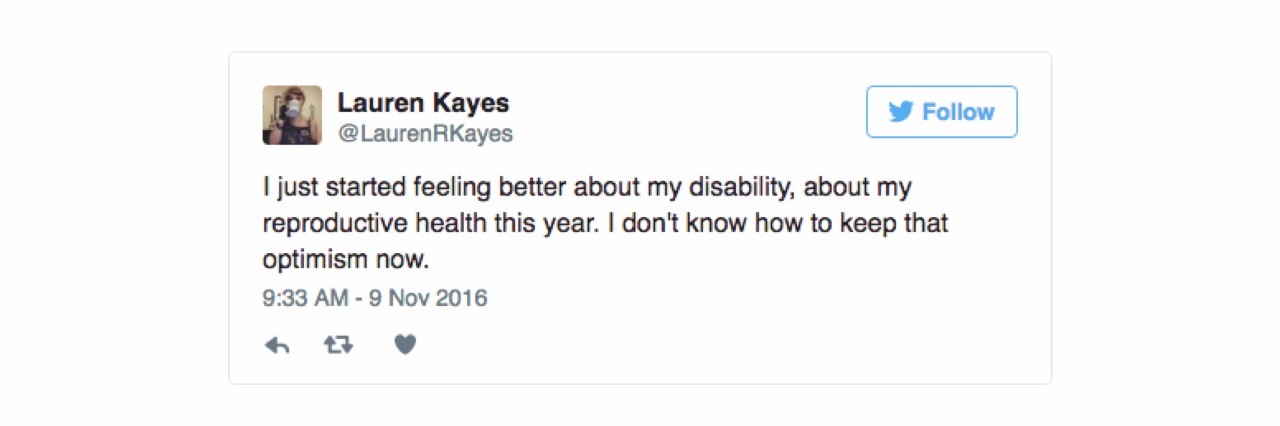 People With Disabilities Respond to Trump Presidency on Twitter Tweet from a concerned voter.