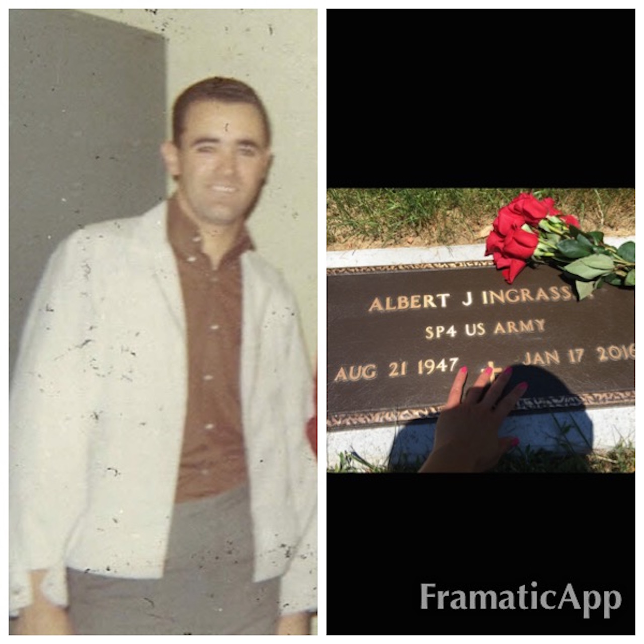 on left, soldier, on right grave