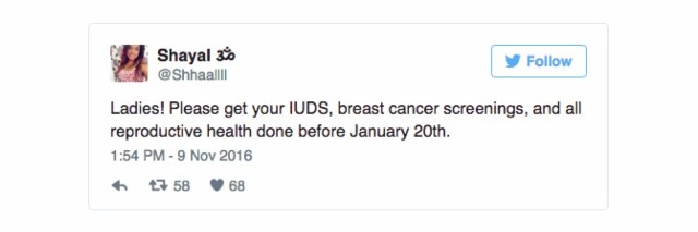 Tweet urging women to schedule preventative health care measures.