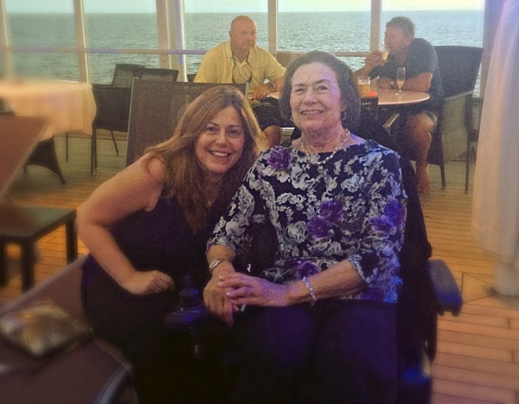 adult daughter and mom at restaurant on cruise ship