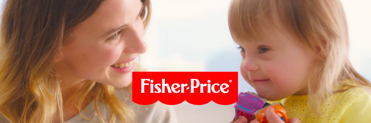 Fisher-Price Commercial Features Young Girl With Down Syndrome Screenshot of commercial with young girl with Down syndrome