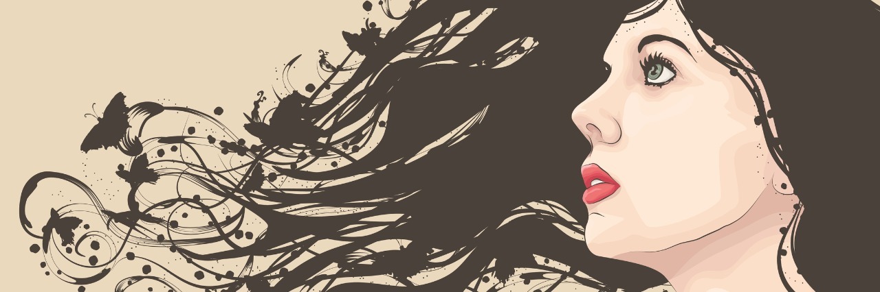 How to Live With Chronic Pain Beautiful woman looking up with flowing abstract hair with butterflies