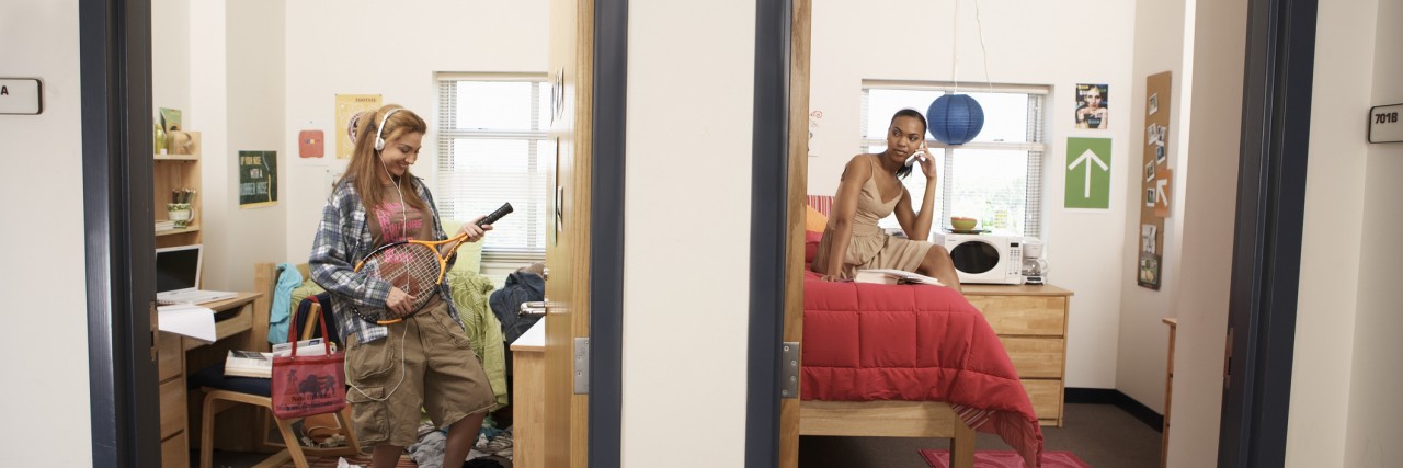 Not Fitting the OCD Stereotype Young women in neat and messy dorm rooms