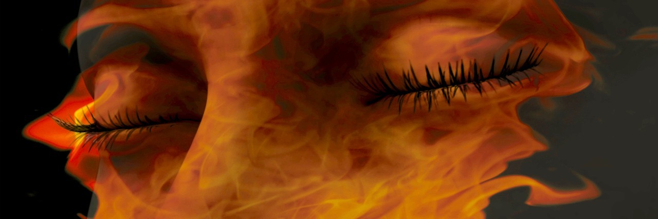 illustration of a woman who's face is covered in flames