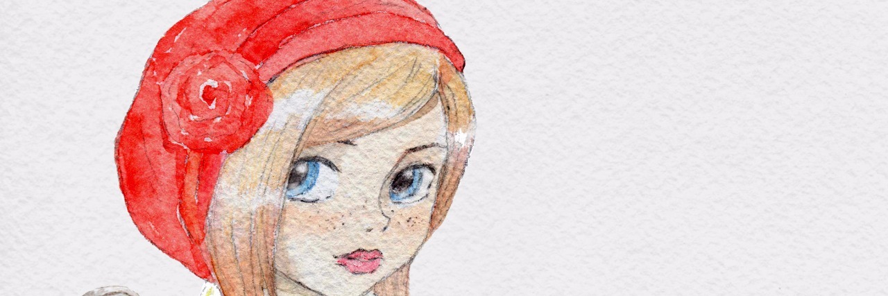 Watercolor little girl in red hat