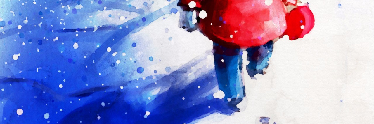 What to Tell Family About Ehlers-Danlos Syndrome digital painting of little girl walking in winter outdoor, watercolor on paper texture