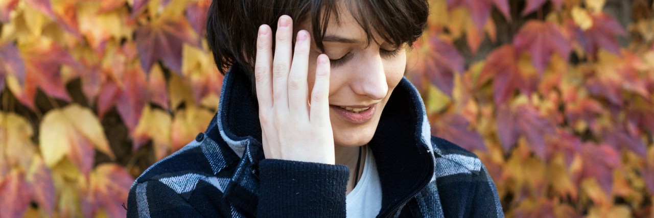 Shy girl looking down