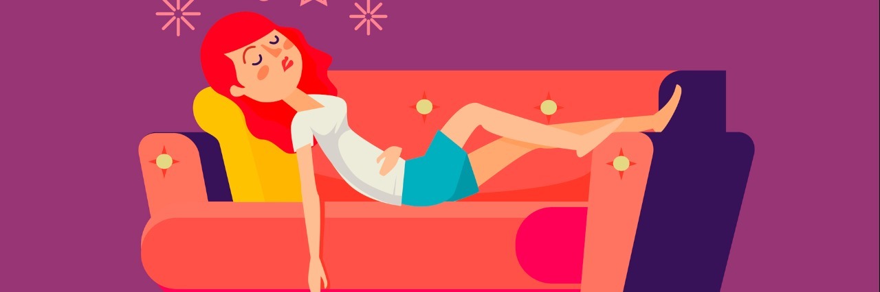What to Do When You Don't Have Any Energy Sleeping girl on sofa. Vector flat cartoon illustration
