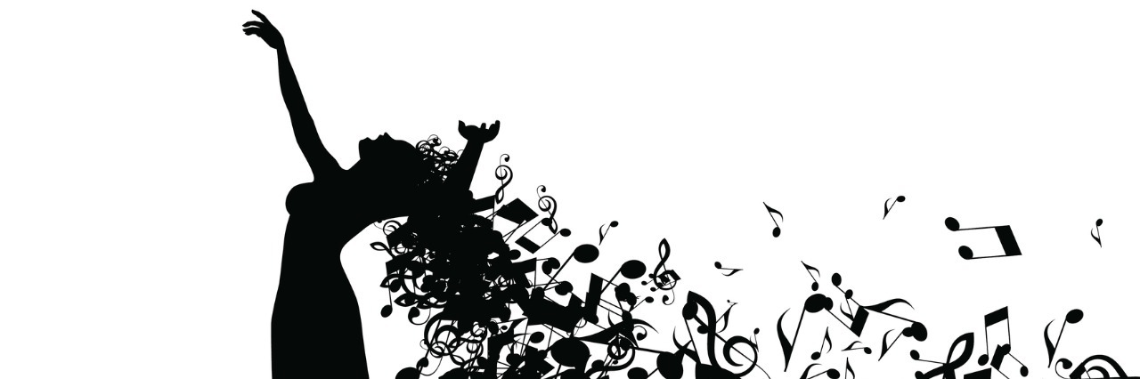 Metaphors for What Anxiety Feels Like Silhouette of Opera Singer with Long Hair Like Musical Notes.