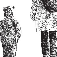 Illustration of mom walking next to her child