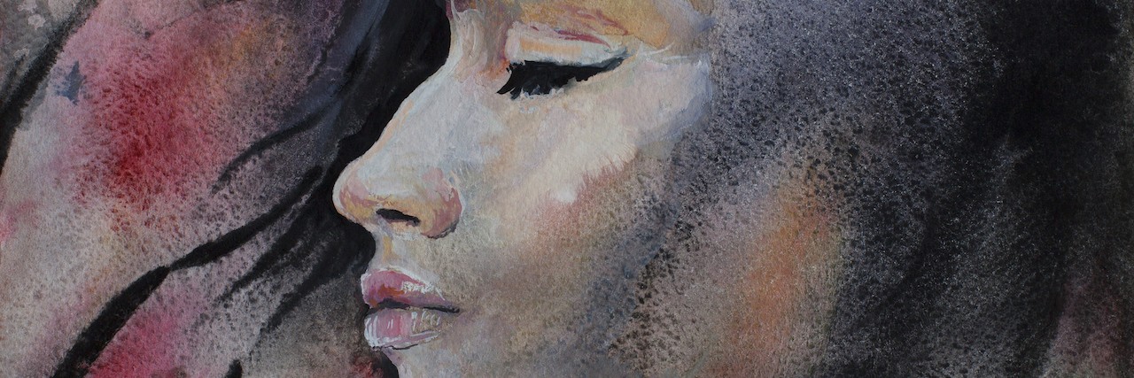 How to Pursue Our Dreams and Passions With Anxiety Watercolor portrait of a girl in profile with her eyes closed on a colorful background