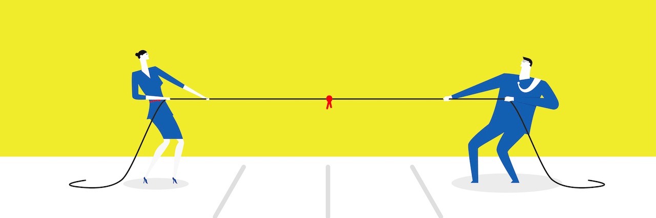 What It's Like to Live With Both Depression and Anxiety two cartoon people in a tug of war