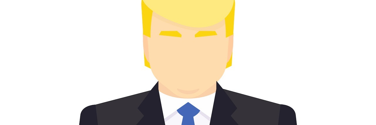 illustration of a man who looks like Donald Trump in a suit