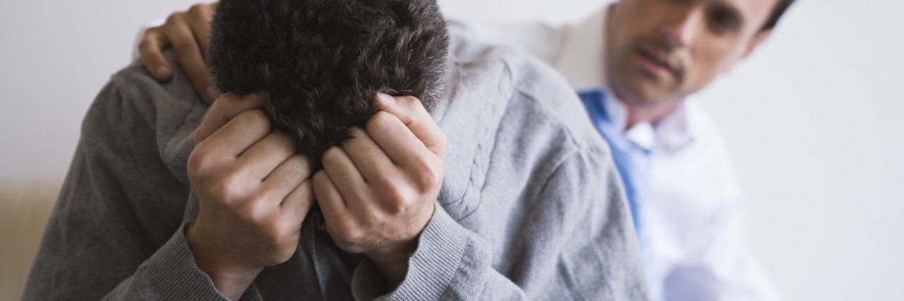 Depression: Learning to Help Myself the Way I Always Help Others Man consoling friend