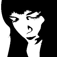 black and white illustration of woman looking down