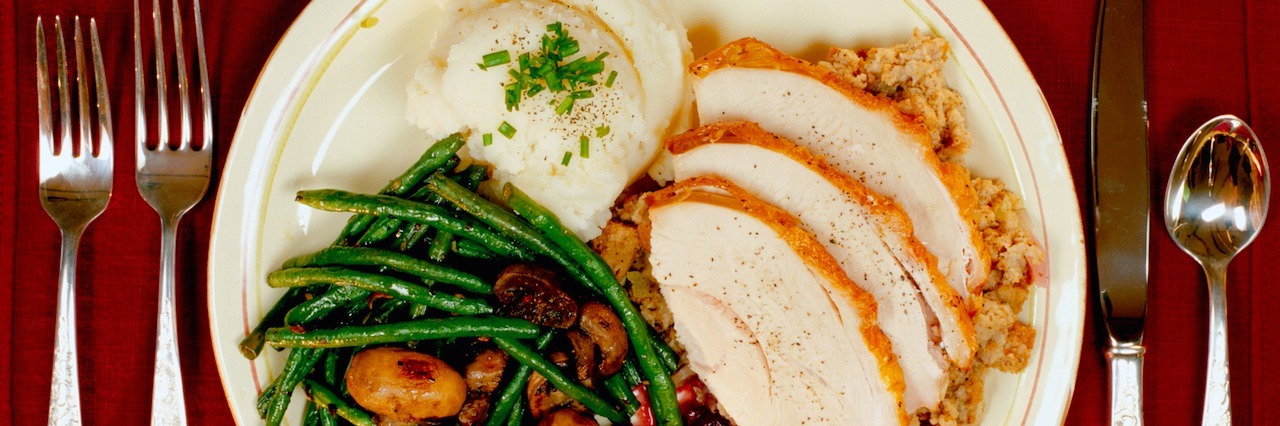 Tips for Coping With Thanksgiving in Eating Disorder Recovery A plate of Thanksgiving foot on a table