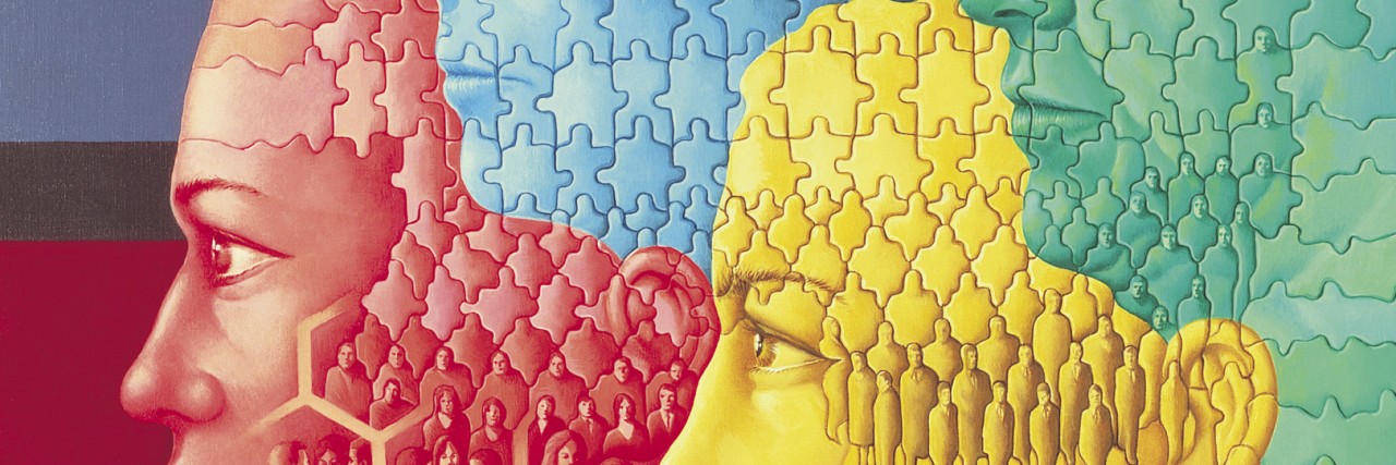 What It Feels Like to Have 'Imposter Syndrome' illustration of people's faces in different colors