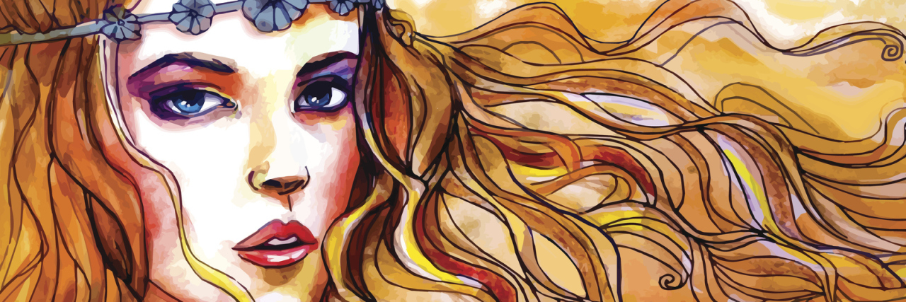 How Fibromyalgia Feels and Common Symptoms watercolor portrait of beautiful woman with long hair and flower headband