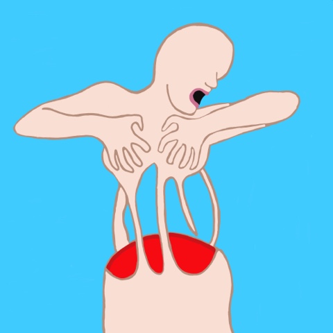 drawing of woman pulling stomach up
