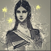 drawing of woman with stars around head