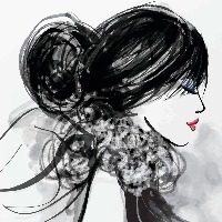 profile of drawing of woman looking down and wearing scarf