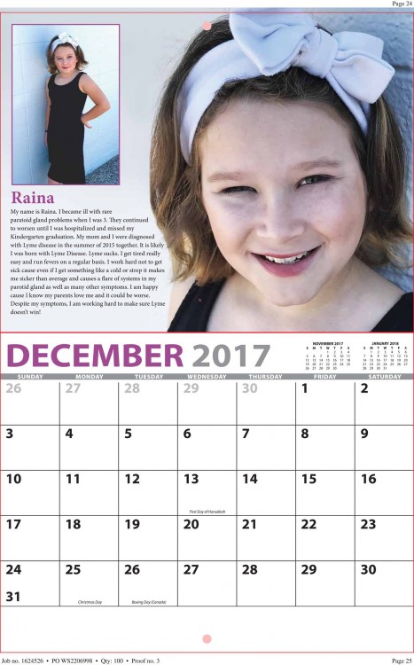 Screenshot of December's chronic beauty calendar, featuring a girl with auburn hair.