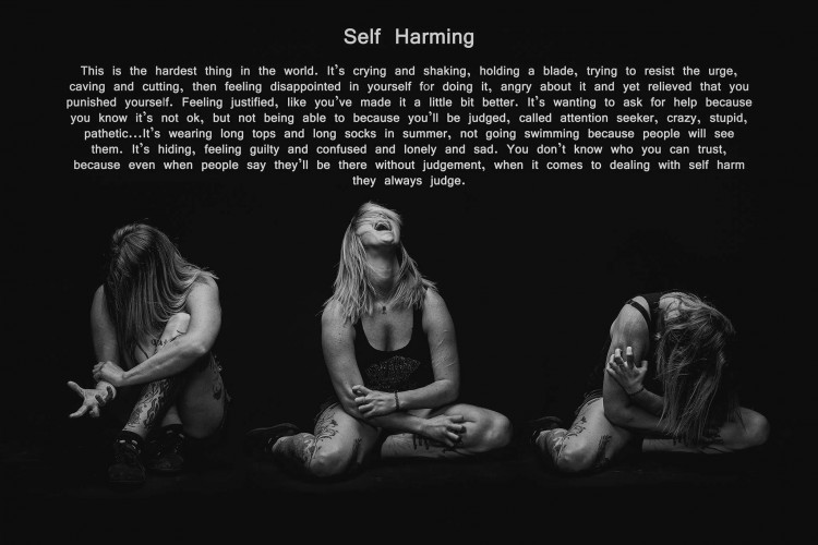 Three images of a woman scratching herself
