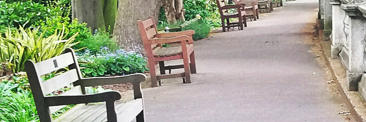The Impact of Cancer on Family and Friends benches on a walkway