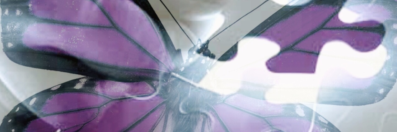 Acceptance of Fibromyalgia purple butterfly with puzzle pieces