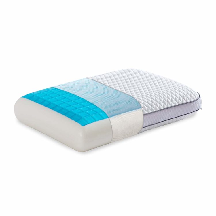 cooling gel pillow white and blue with cover on it