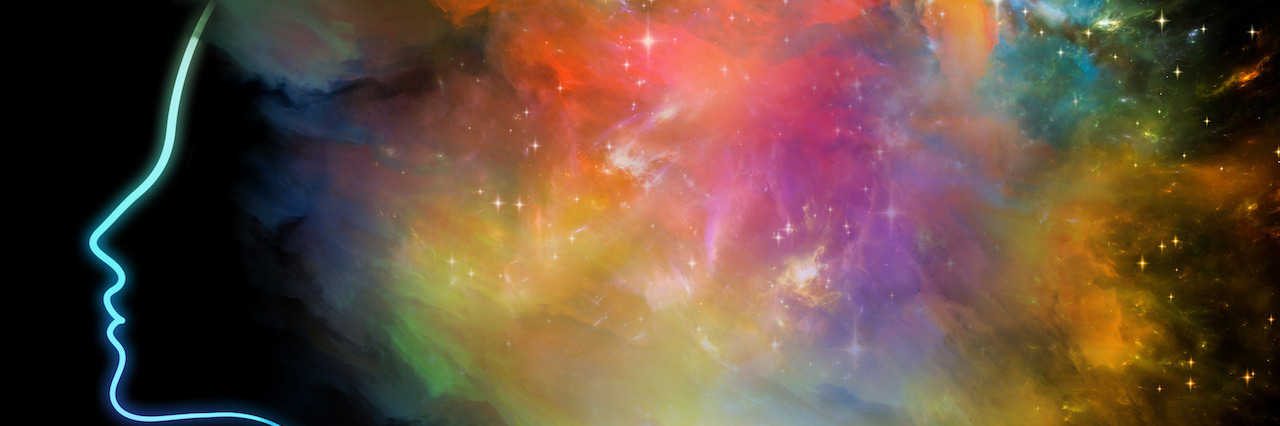 A 'Glitch' in Your Brain Called Anxiety Design composed of human profile and fractal forms as a metaphor on the subject of inner reality, mental health, imagination, thinking and dreaming