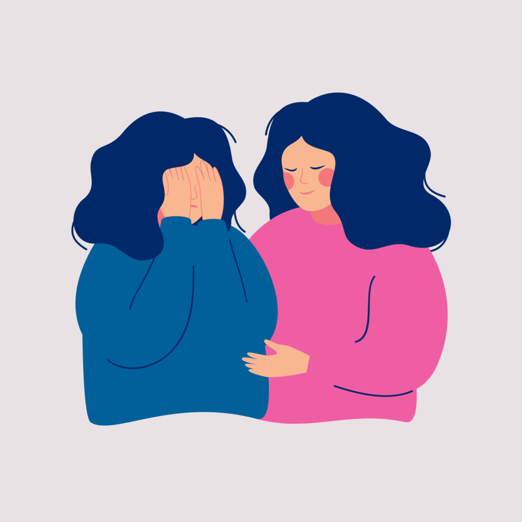 Illustration of a young woman comforting her friend