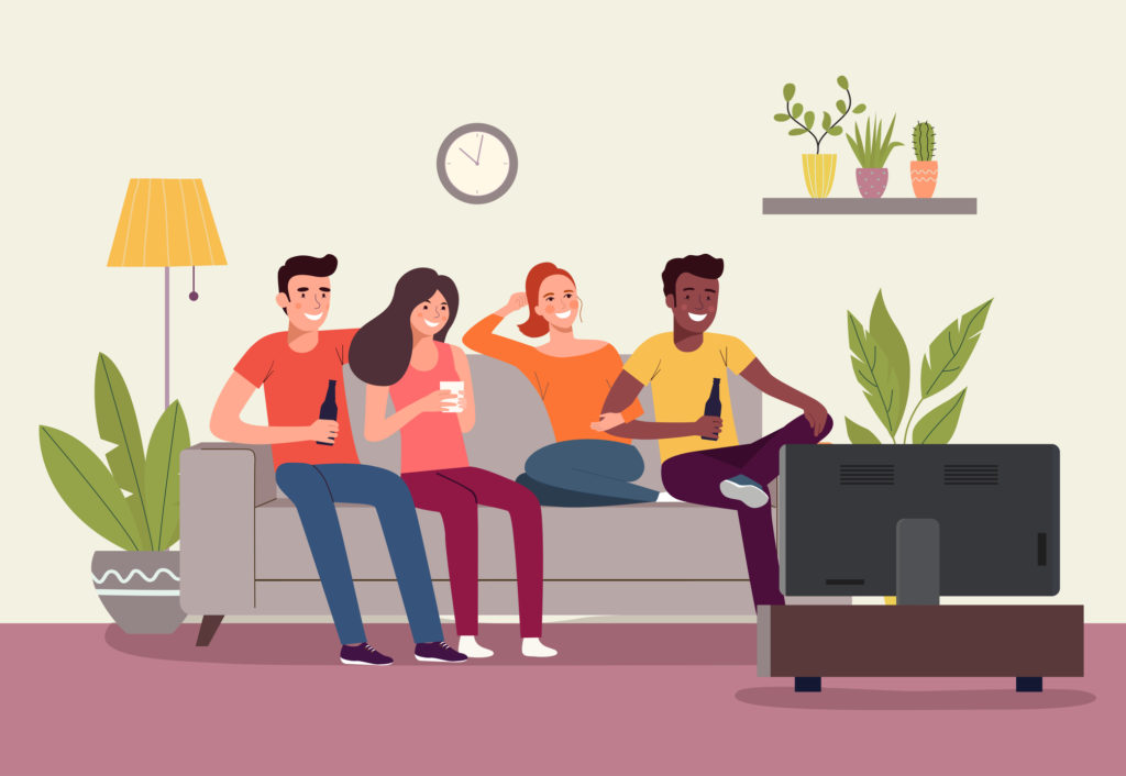 Illustration of people sitting around watching tv