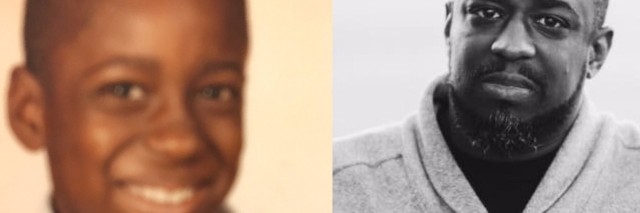 Side-by-side photos of Lamar as a teenager and Lamar today