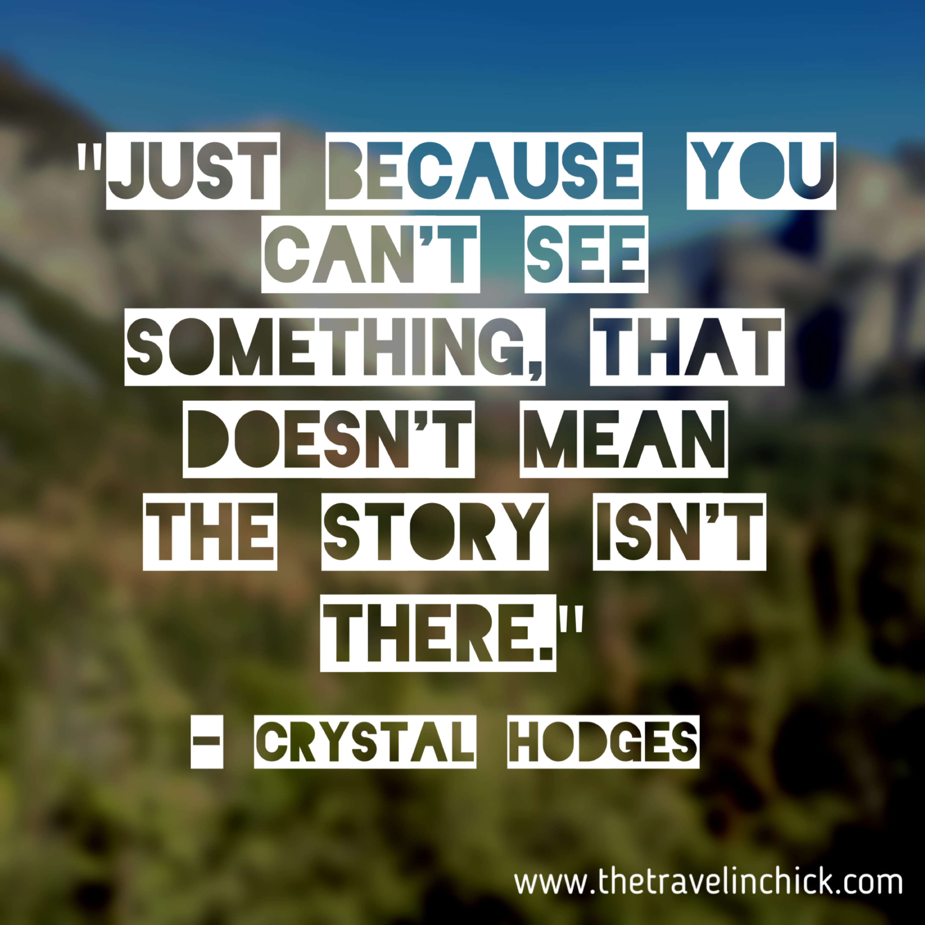 Meme that says [just because you can't see something, that doesn't mean the story isn't there. crystal hodges]