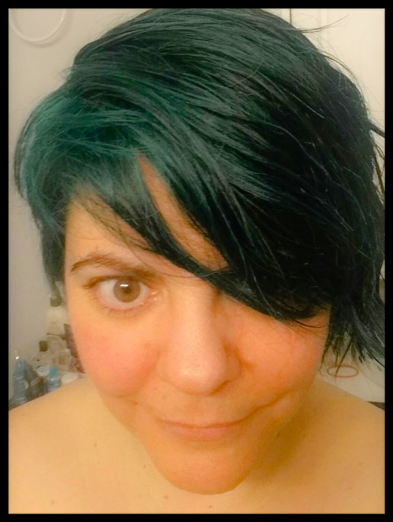woman with short green hair
