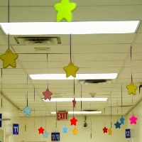 stars hanging from the ceiling of a children's hospital