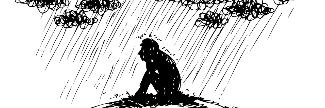 Tips for Managing Depression sketch of man under stormy rainy clouds