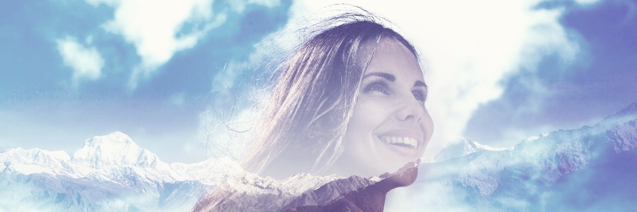 What It's Like to Hide My Anxiety and Depression half transparent woman's portrait overlaying the mountain landscape