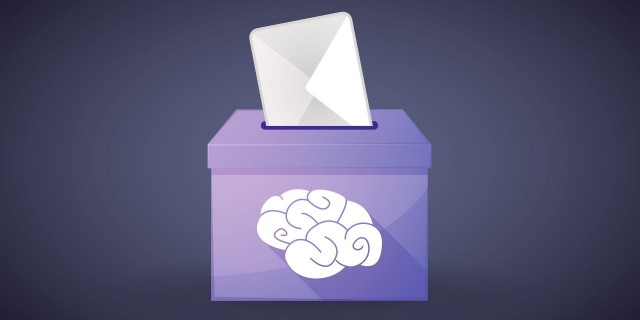 Illustration of a ballot box with a vote and a brain