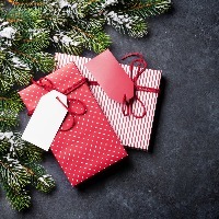 red and white christmas presents under a tree