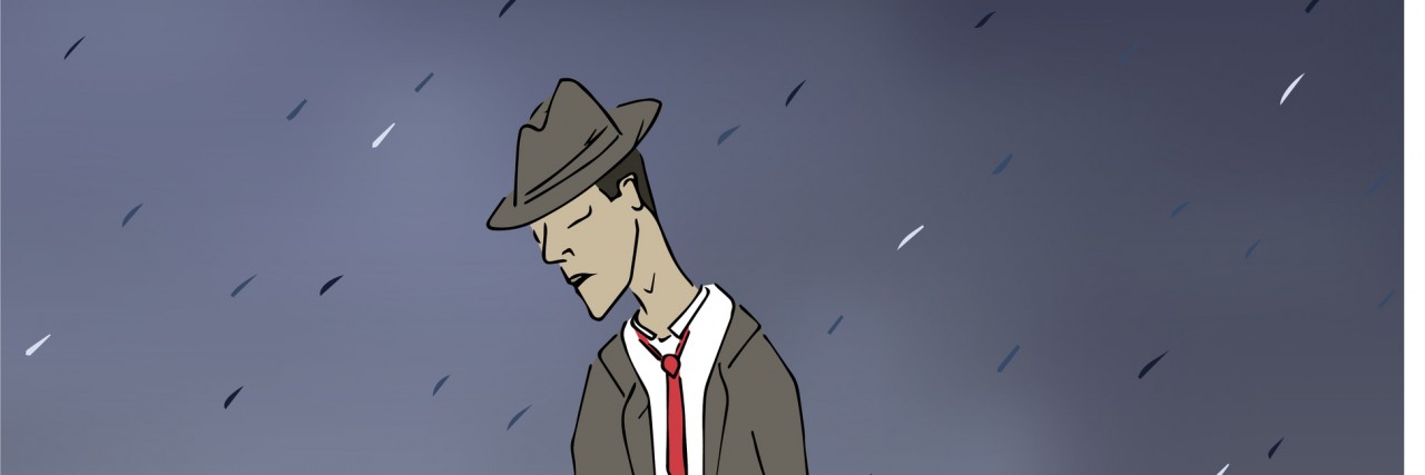 Alcoholism and Depression: How I Recovered After a Suicide Attempt A gloomy and disheveled man walks through the rain eyes downcast and bottle in hand.