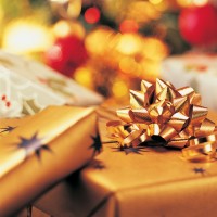 presents wrapped in gold paper