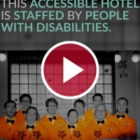 staff with disabilities under a red video play button