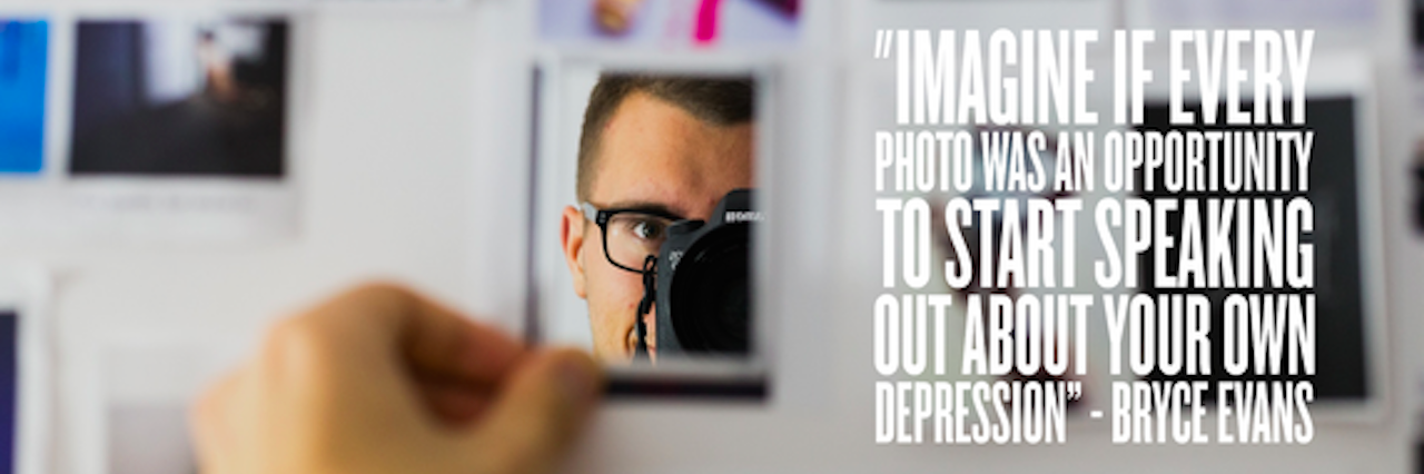 The Therapeutic Benefits of Photography for Anxiety and Depression A man looking at the mirror and holding a camera. Text reads, "Image if every photo was an opportunity to start speaking about your own depression."