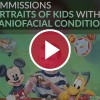 painting of a kid with craniofacial condition under red video play button