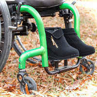 Wheelchair with boots.