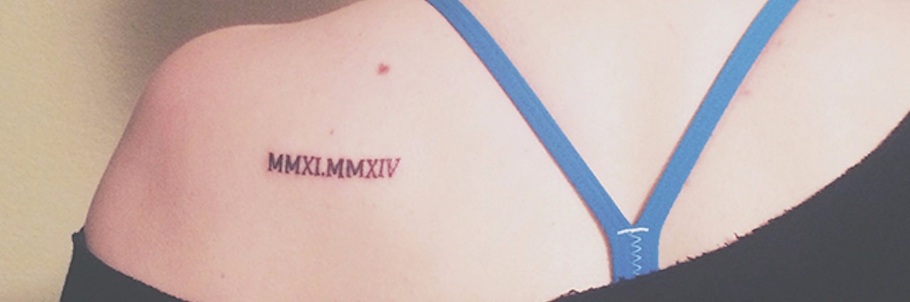 My Symbolic Tattoos of Mental Illness, Femoral Acetabular Impingement kylee's tattoo on her shoulder blade with two roman numerals of the years she had her surgeries